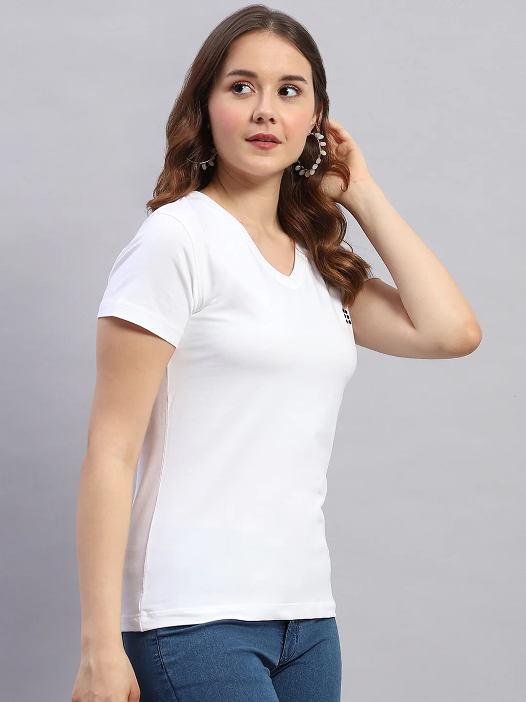 Rock.it Women White Solid V Neck Half Sleeve Top - Image 4