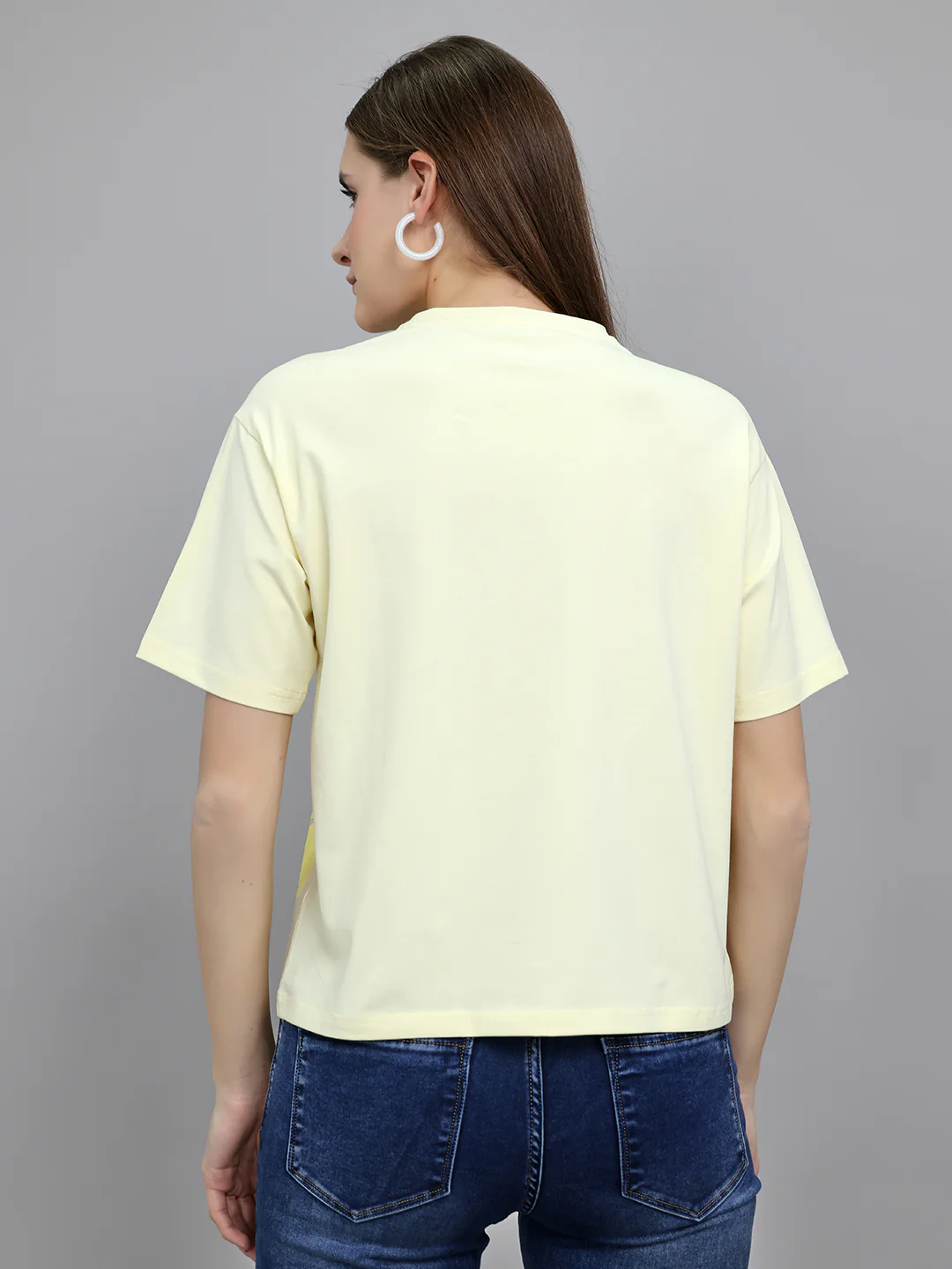 Women Yellow 3D Typography Printed Round Neck Half Sleeve Top - Image 4