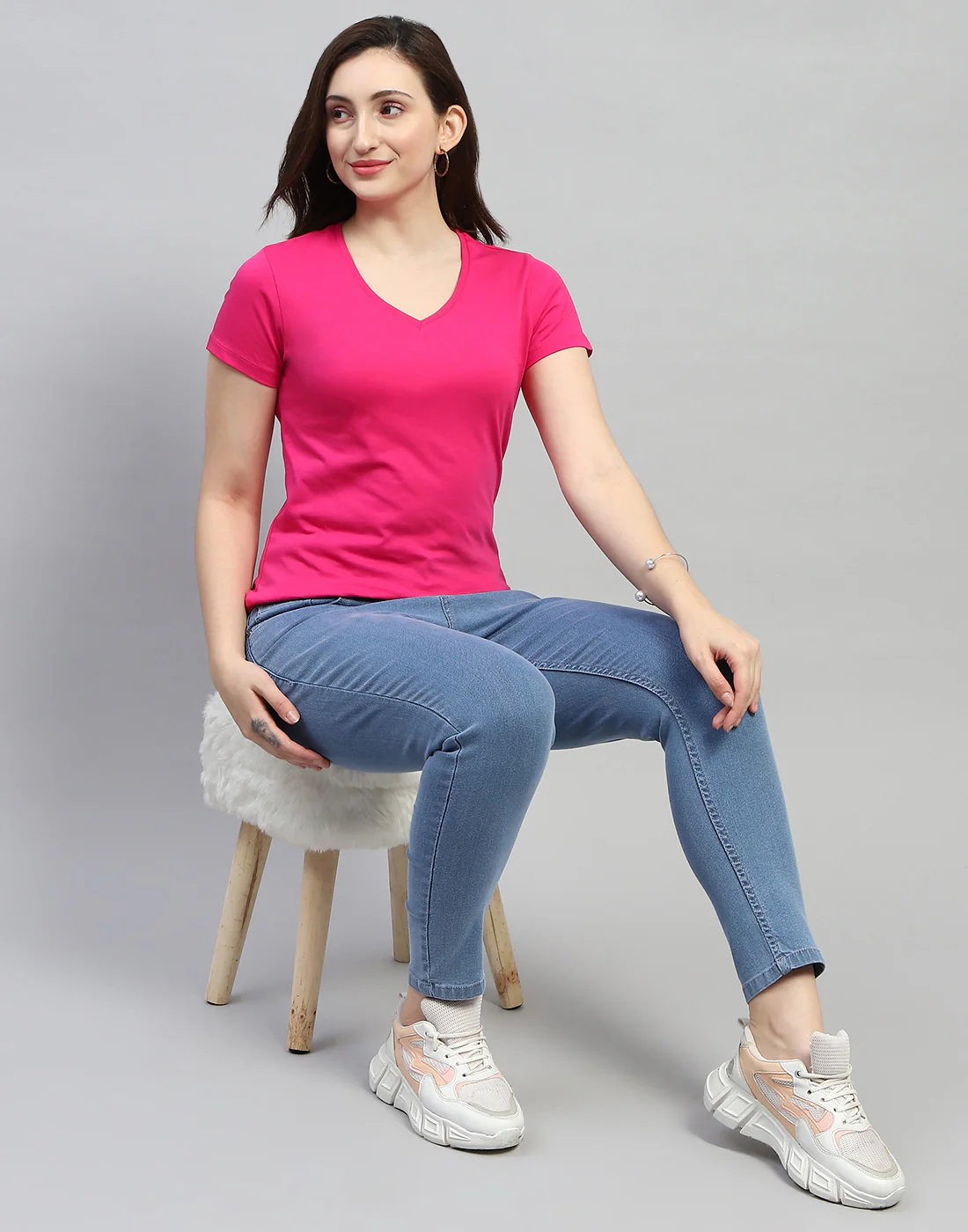 Women Yellow & Pink Solid V Neck Half Sleeve Top (Pack of 2) - Image 2