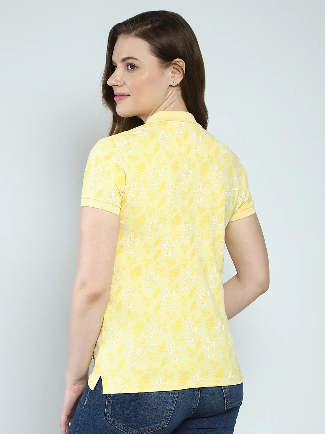 Women Yellow Printed Collar Half Sleeve T-Shirt - Image 5