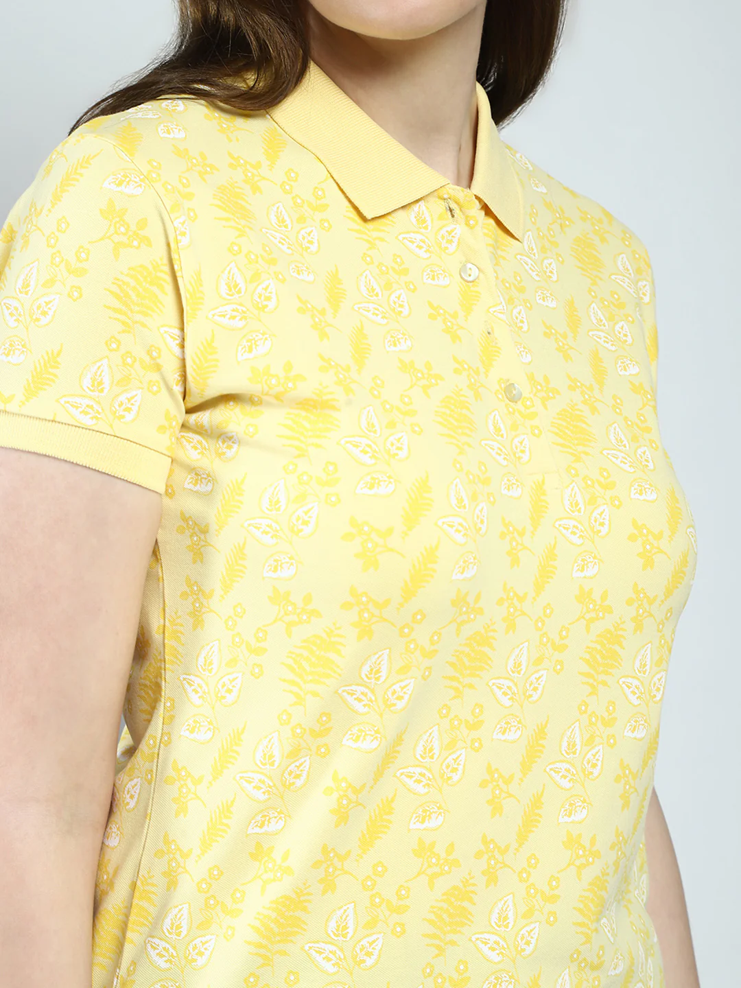 Women Yellow Printed Collar Half Sleeve T-Shirt - Image 7