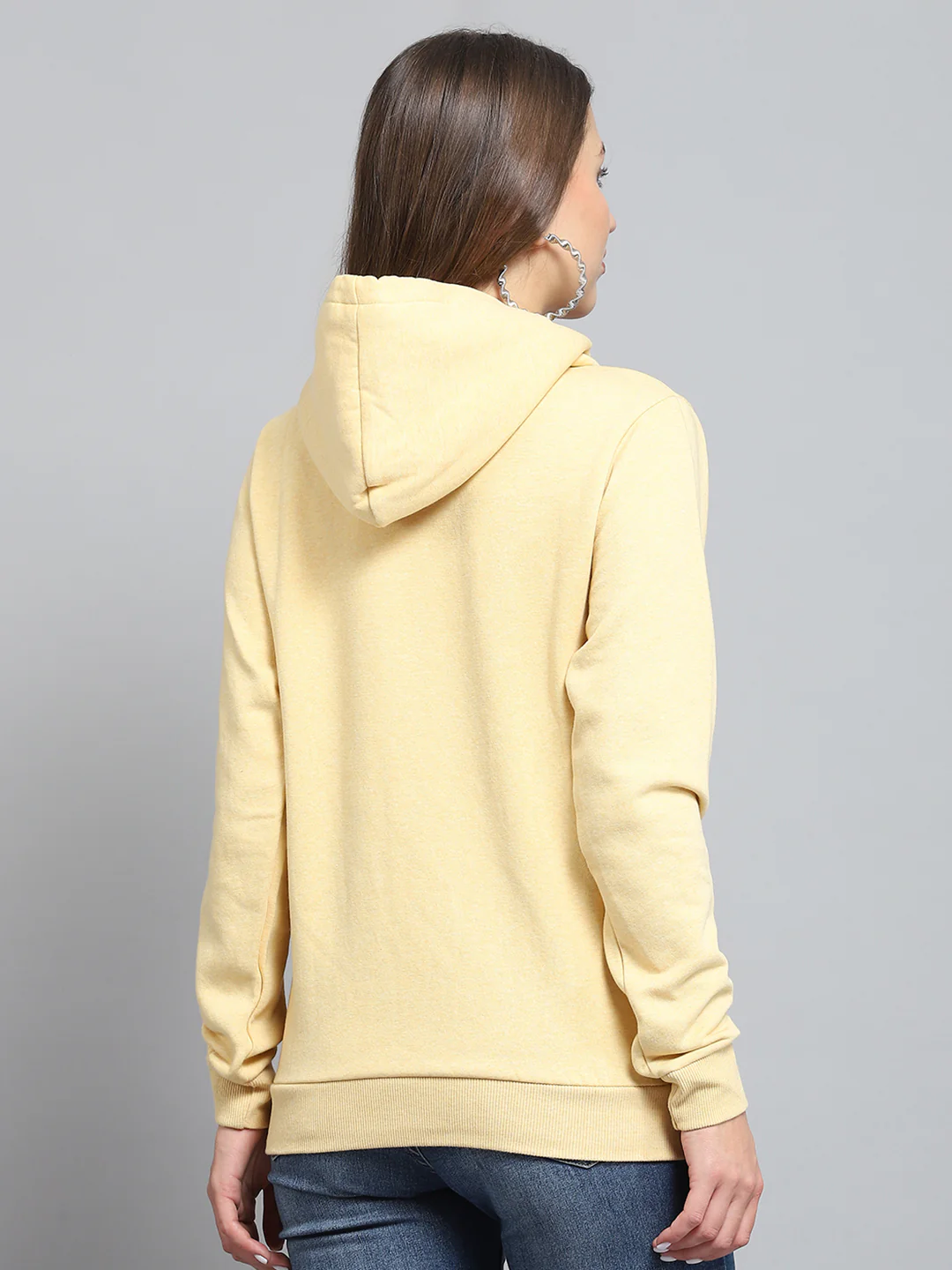 Women Yellow Printed Hooded Full Sleeve Sweatshirt - Image 5