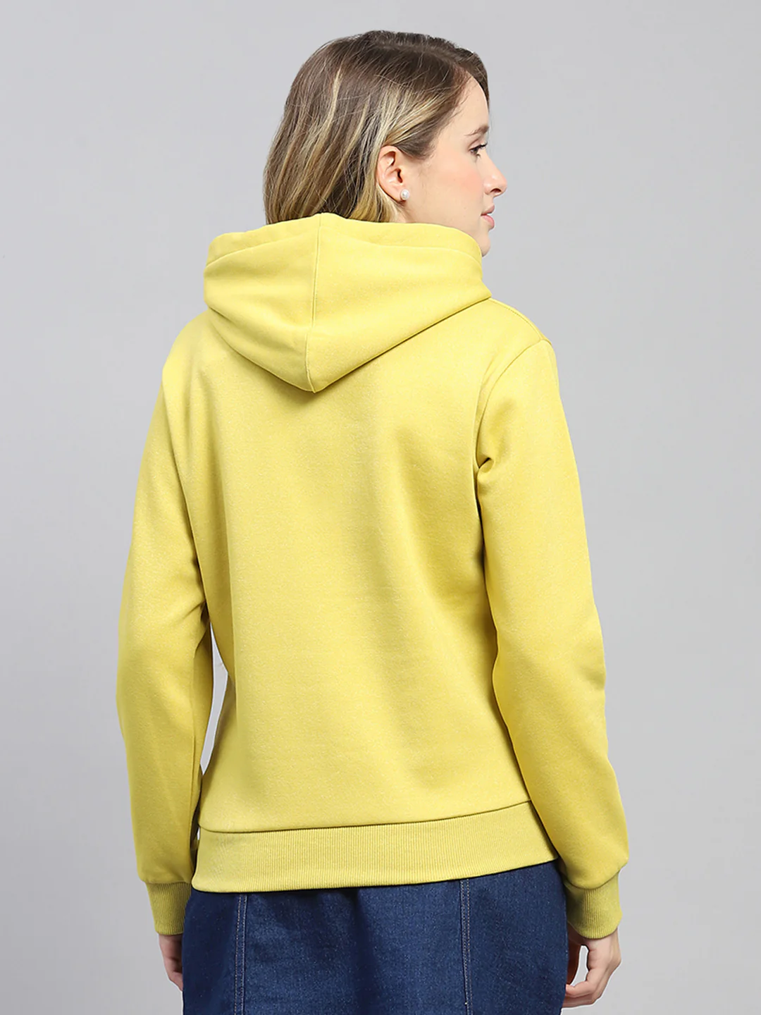Women Yellow Printed Hooded Full Sleeve Sweatshirt - Image 5