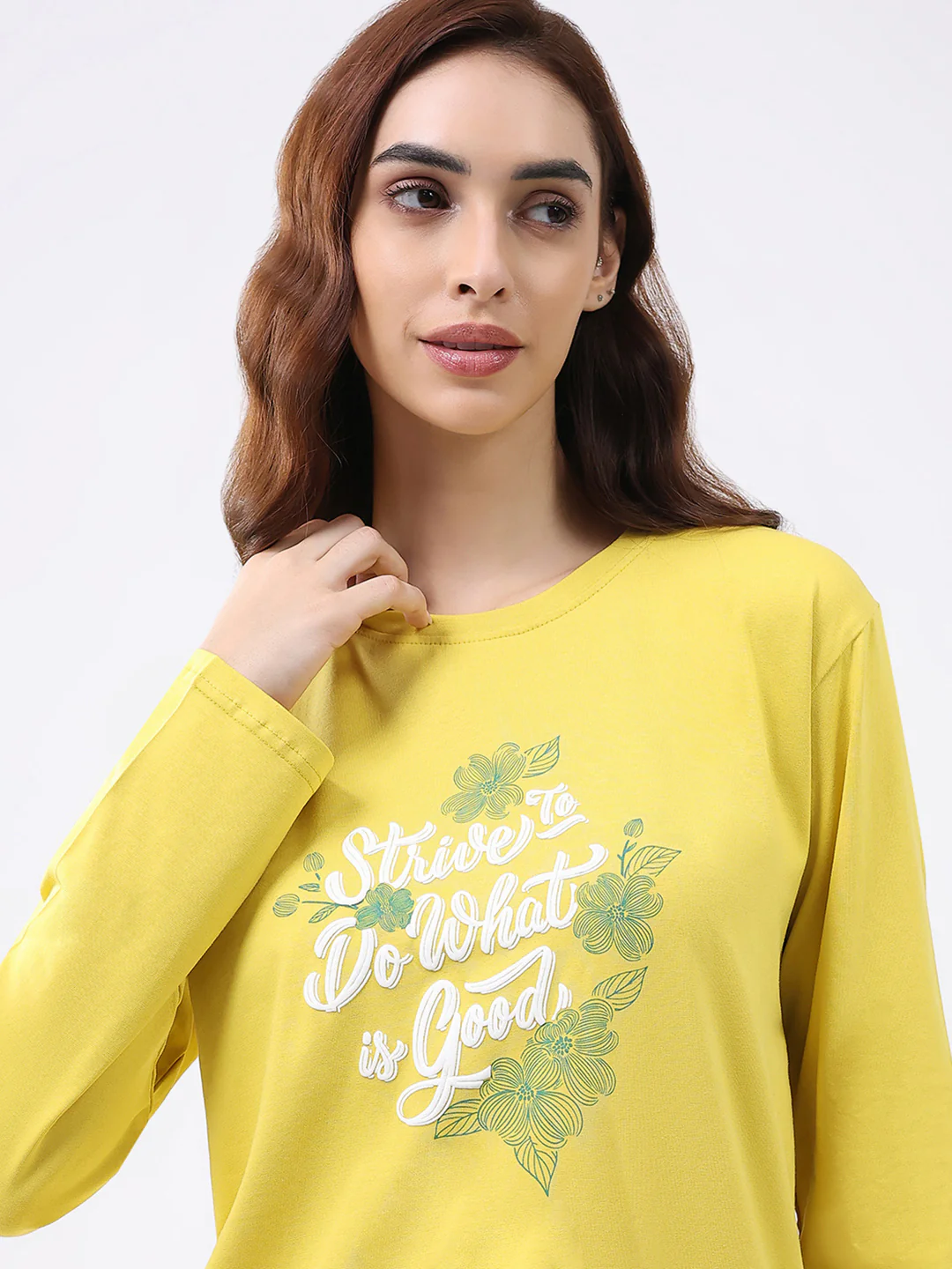 Women Yellow Printed Round Neck Full Sleeve Lower Set - Image 7