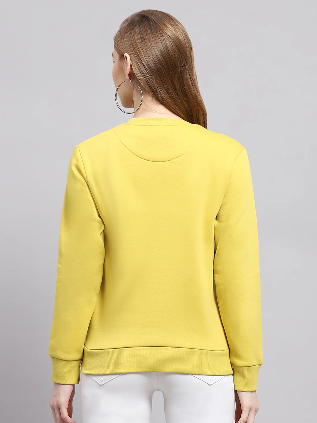 Women Yellow Printed Round Neck Full Sleeve Sweatshirt - Image 5