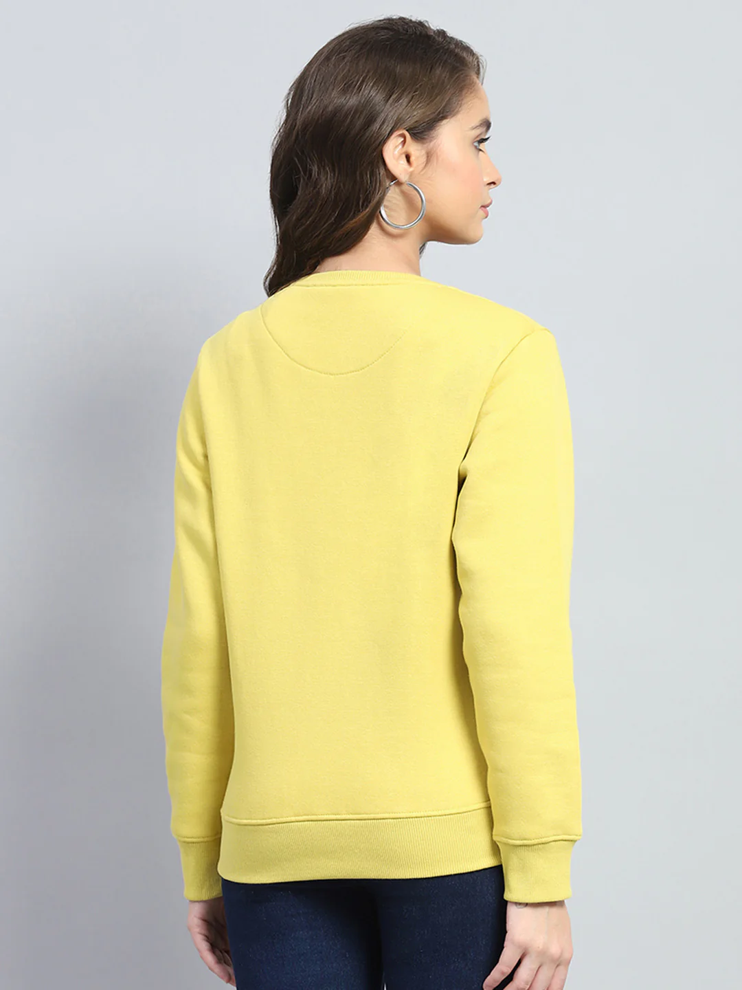 Women Yellow Printed Round Neck Full Sleeve Sweatshirt - Image 5