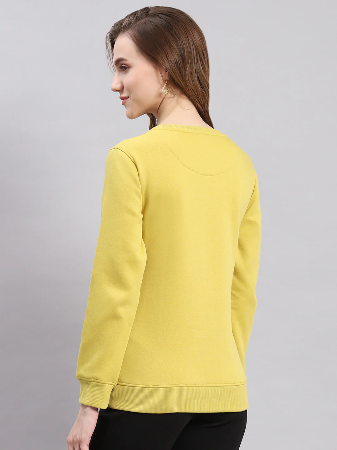 Women Yellow Printed Round Neck Full Sleeve Sweatshirts - Image 6