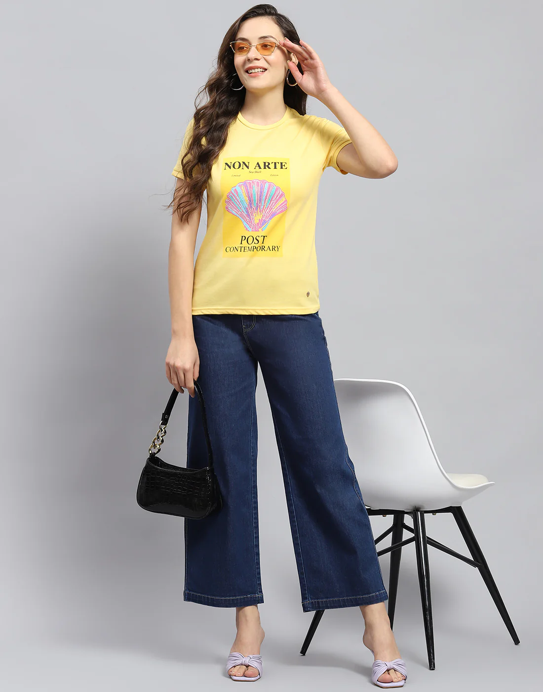 Women Yellow Printed Round Neck Half Sleeve Top - Image 2