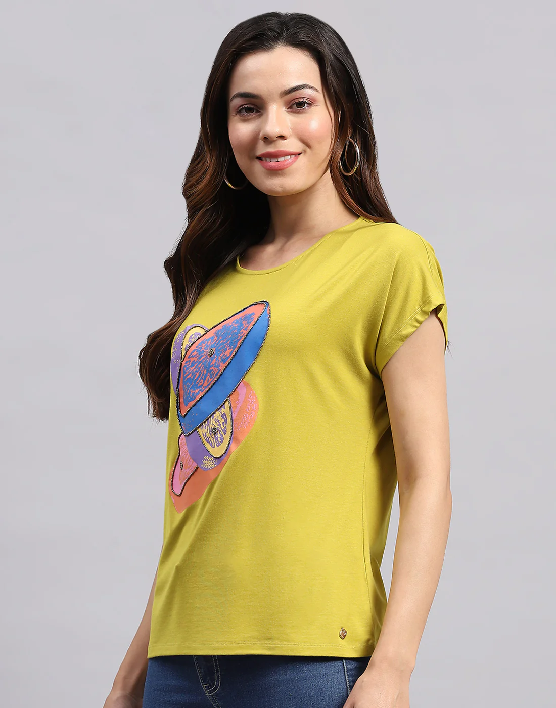 Women Yellow Printed Round Neck Half Sleeve Top - Image 4