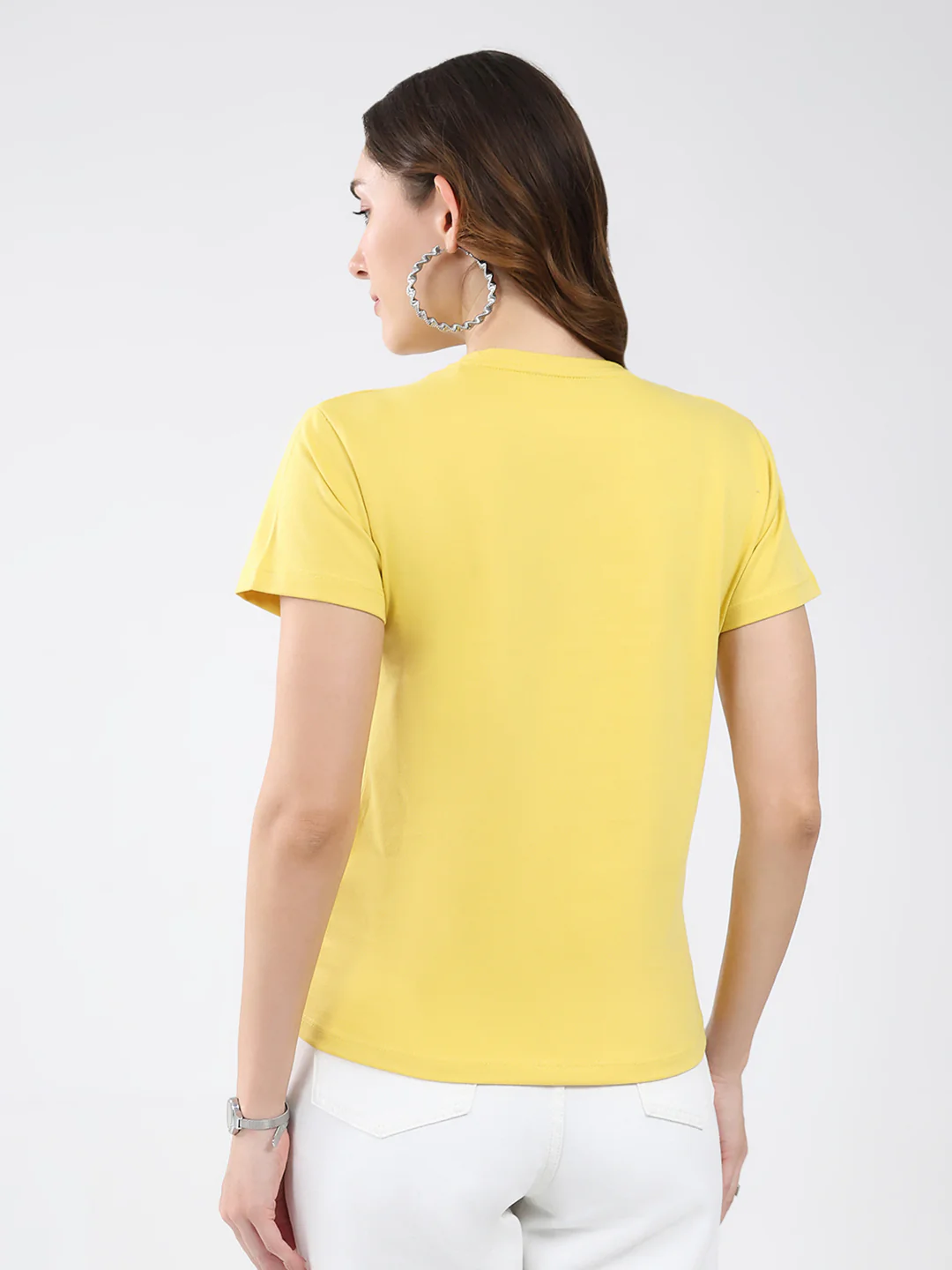 Women Yellow Printed Round Neck Half Sleeve Top - Image 5