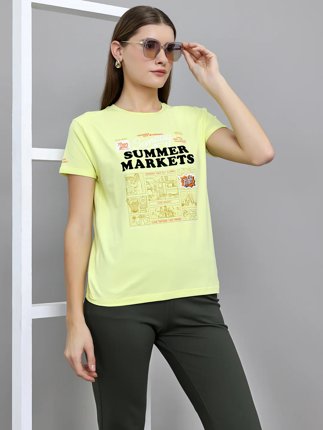 Women Yellow Printed Round Neck Half Sleeve Top - Image 6