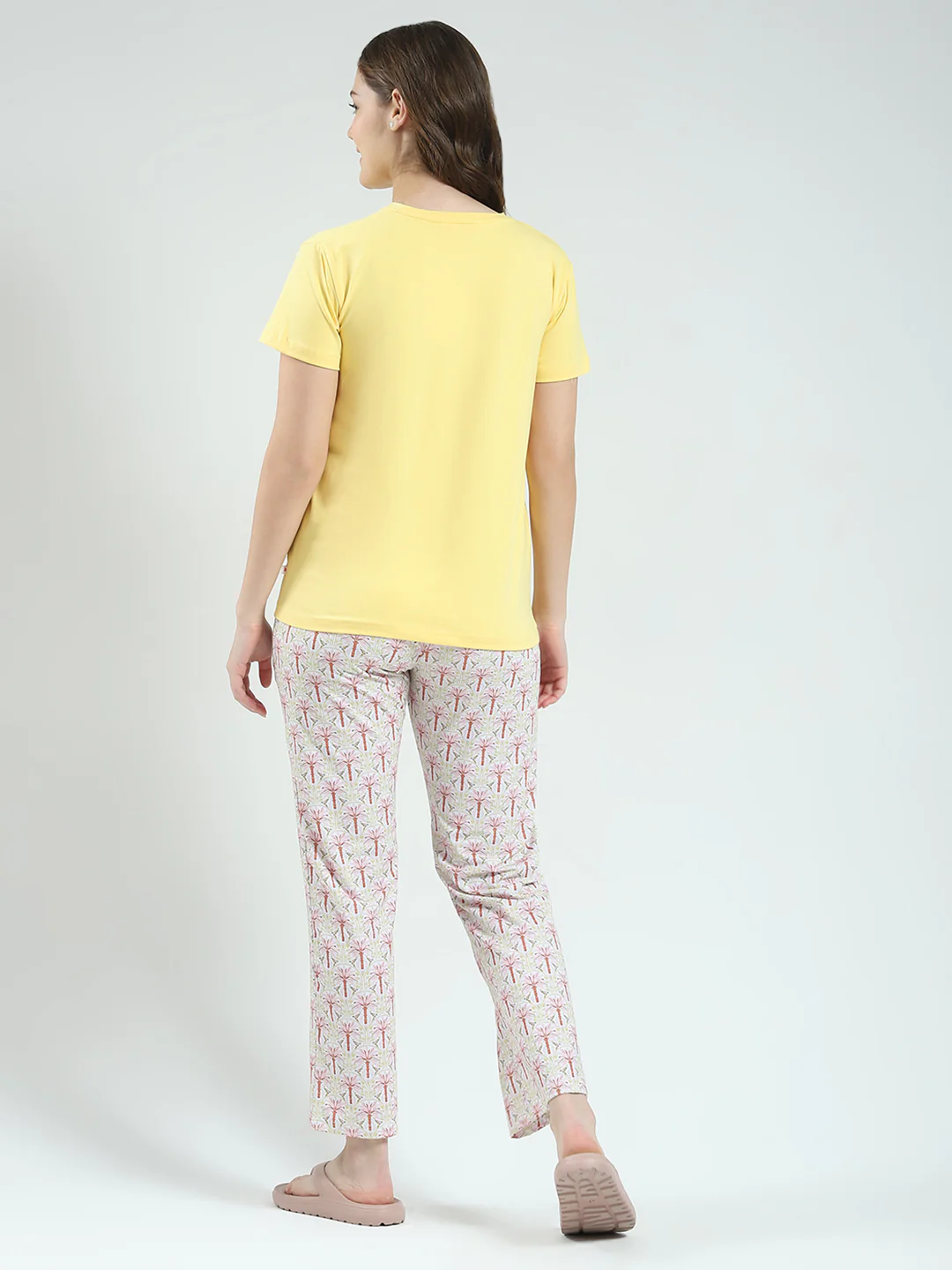 Women Yellow Printed Round Neck Half Sleeve Lower Set - Image 5