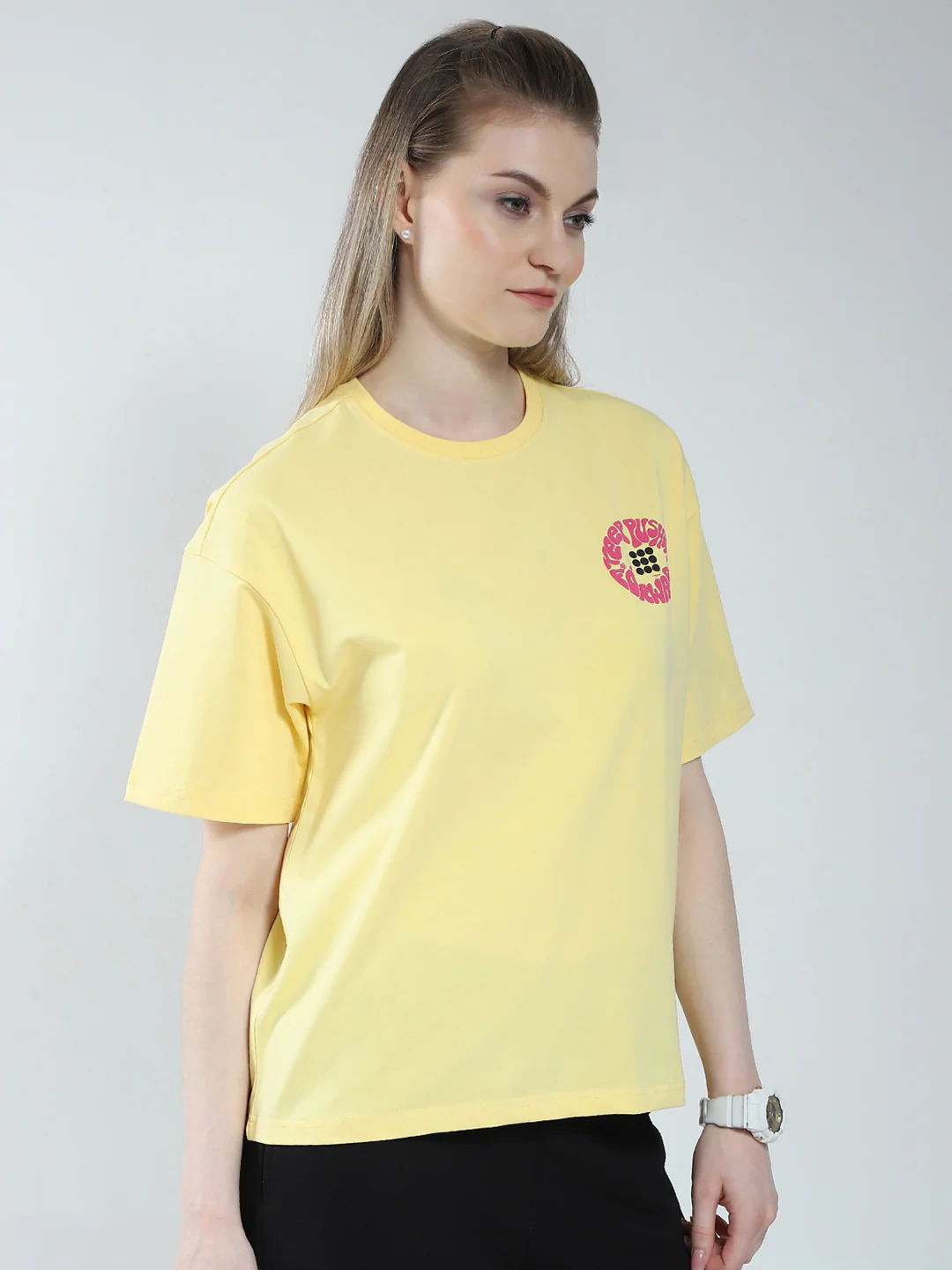 Rock.it Women Yellow Printed Round Neck Half Sleeve Top - Image 4