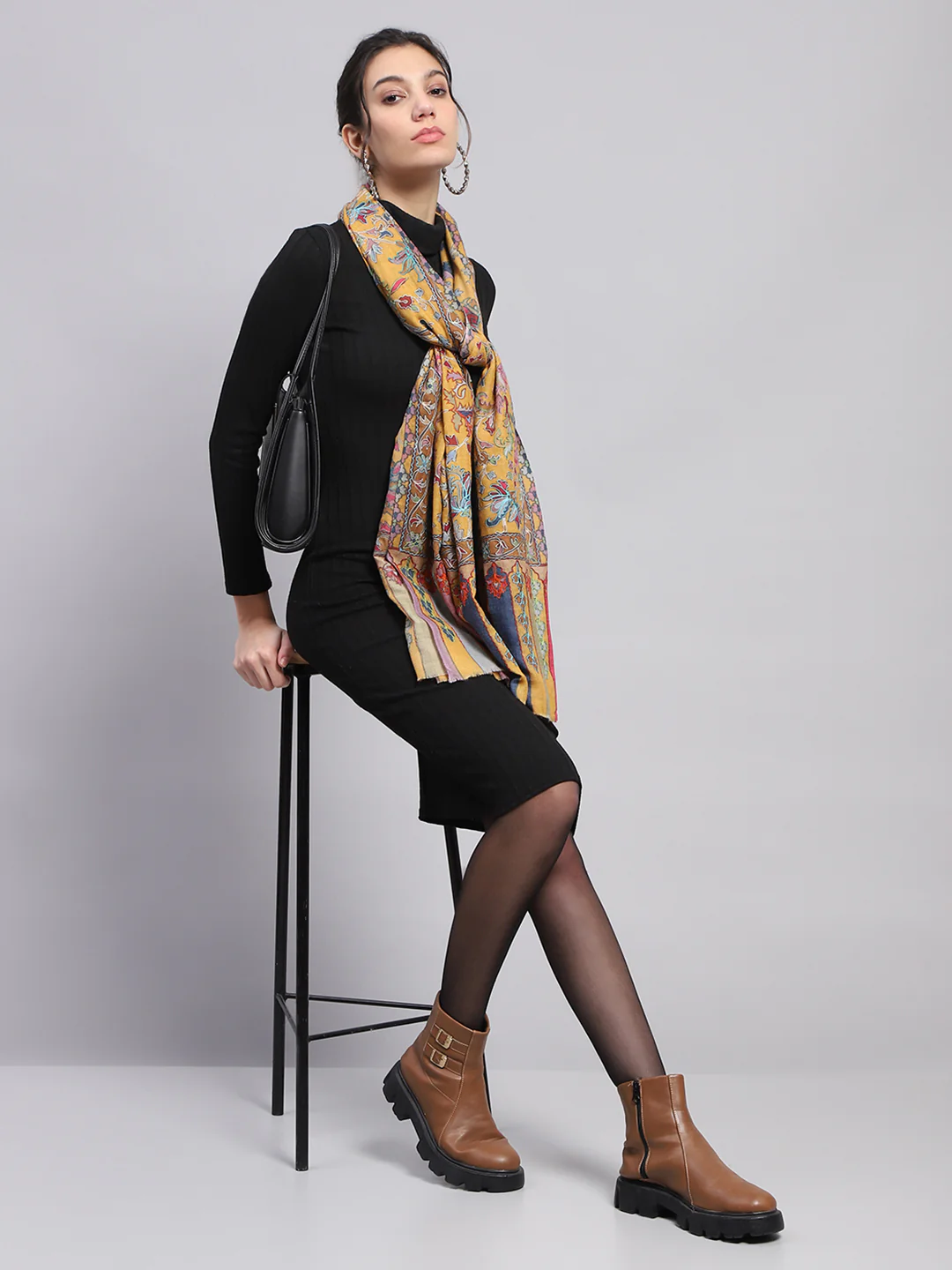Women Yellow Self Design Stole - Image 2