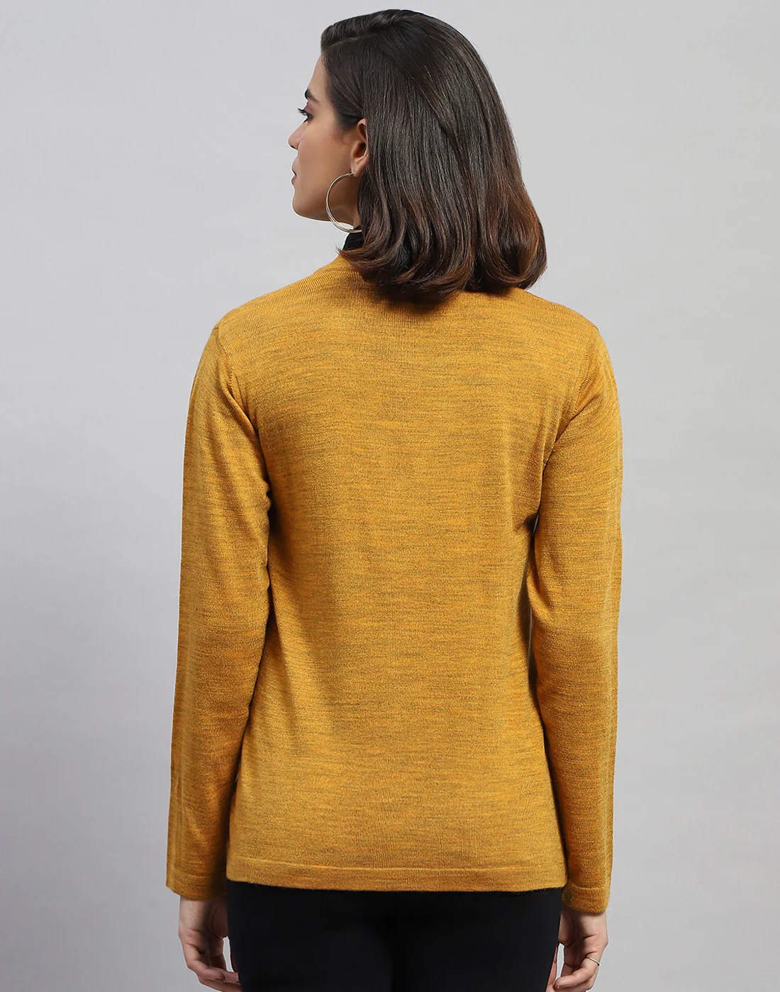 Women Yellow Self Design V Neck Full Sleeve Cardigan - Image 5