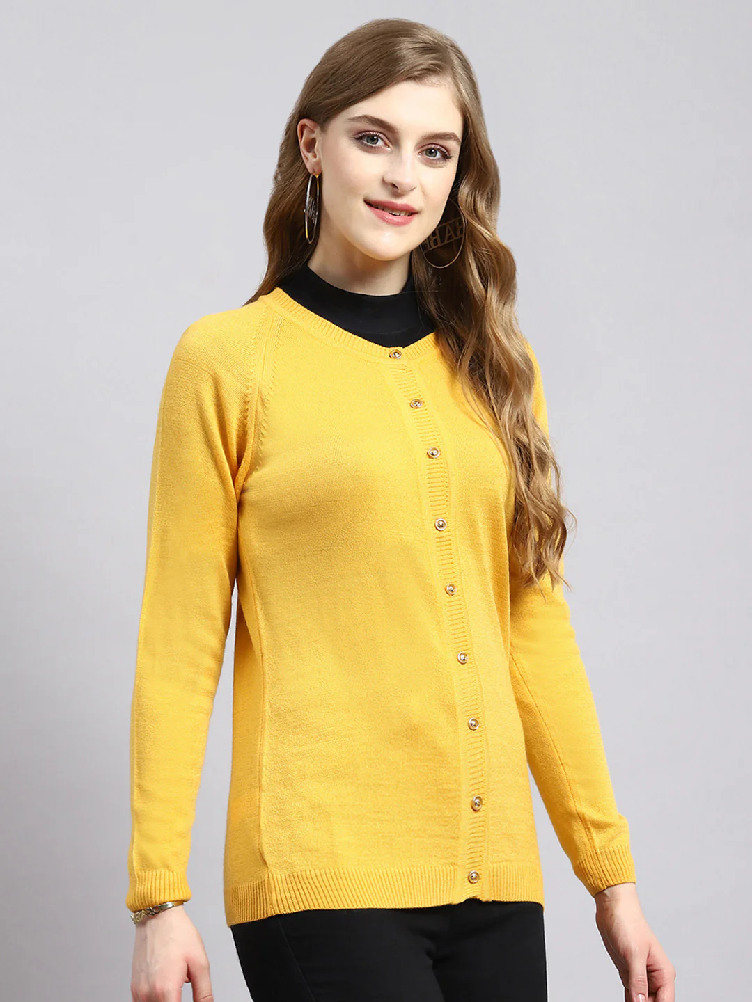 Women Yellow Solid Cardigan - Image 3
