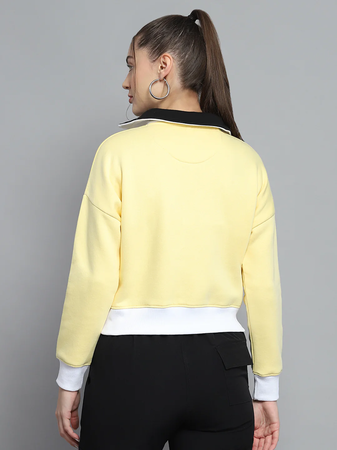 Rock.it Women Yellow Solid Collar Full Sleeve Sweatshirt - Image 5