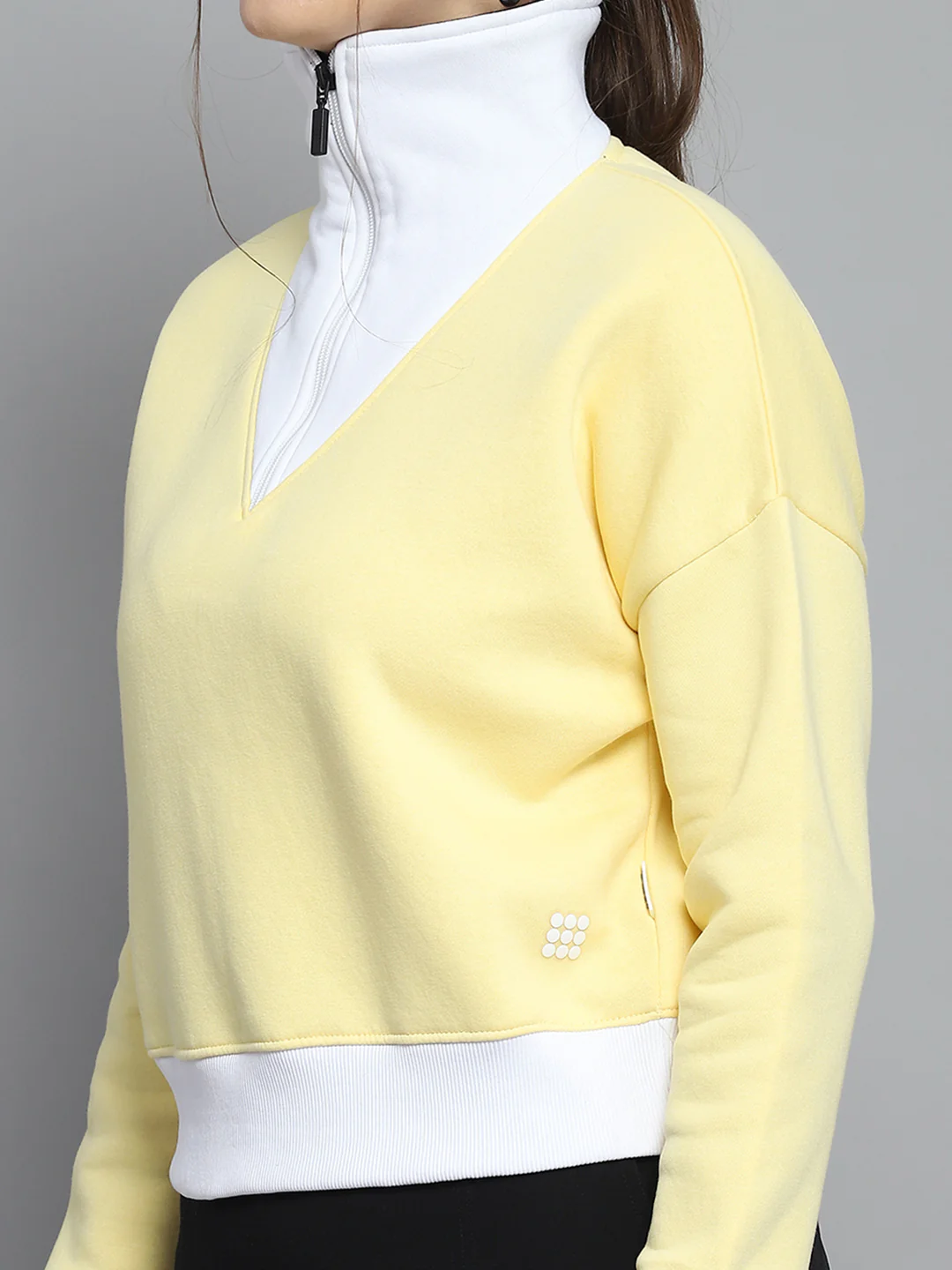 Rock.it Women Yellow Solid Collar Full Sleeve Sweatshirt - Image 7