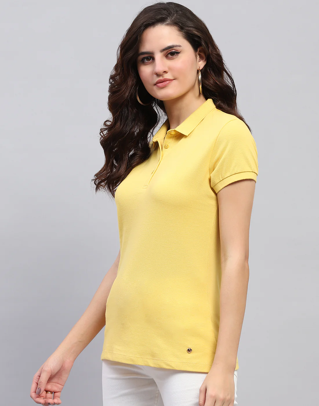 Women Yellow Solid Collar Half Sleeve T-Shirt - Image 4