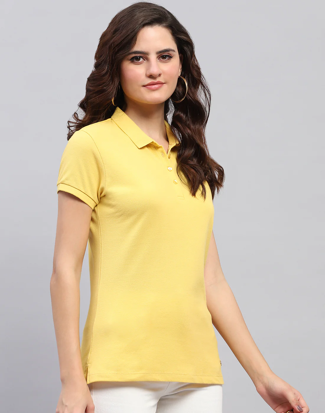 Women Yellow Solid Collar Half Sleeve T-Shirt - Image 5