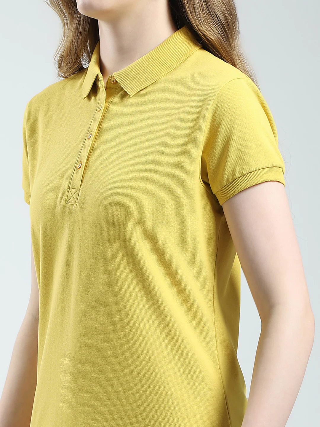 Women Yellow Solid Collar Half Sleeve T-Shirt - Image 6