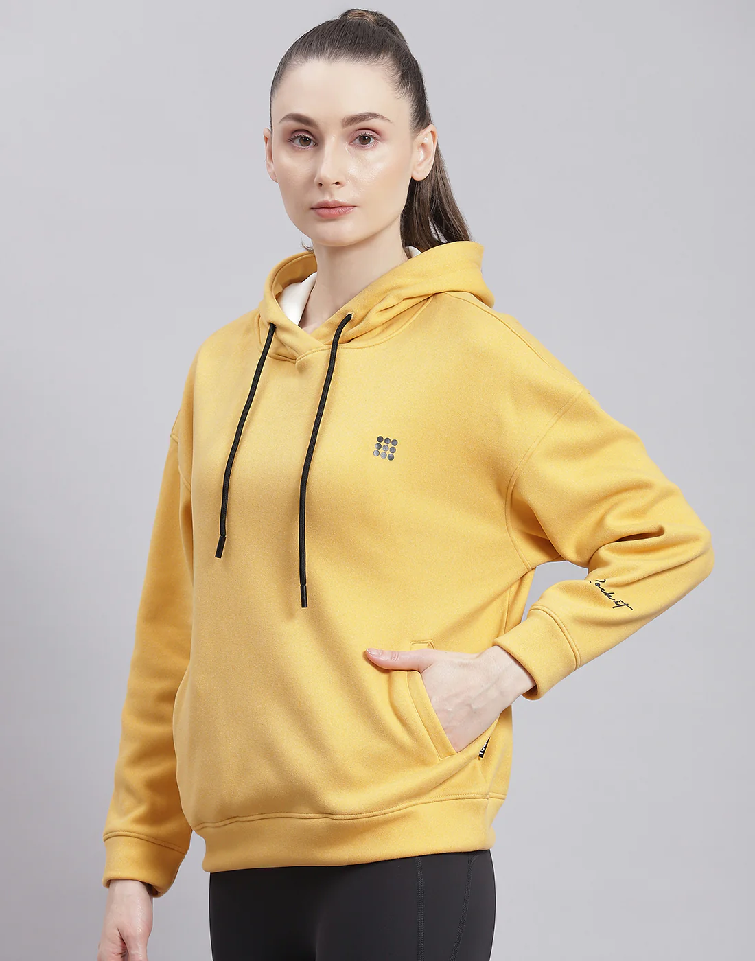 Rock.it Women Yellow Solid Hooded Full Sleeve Sweatshirt - Image 3
