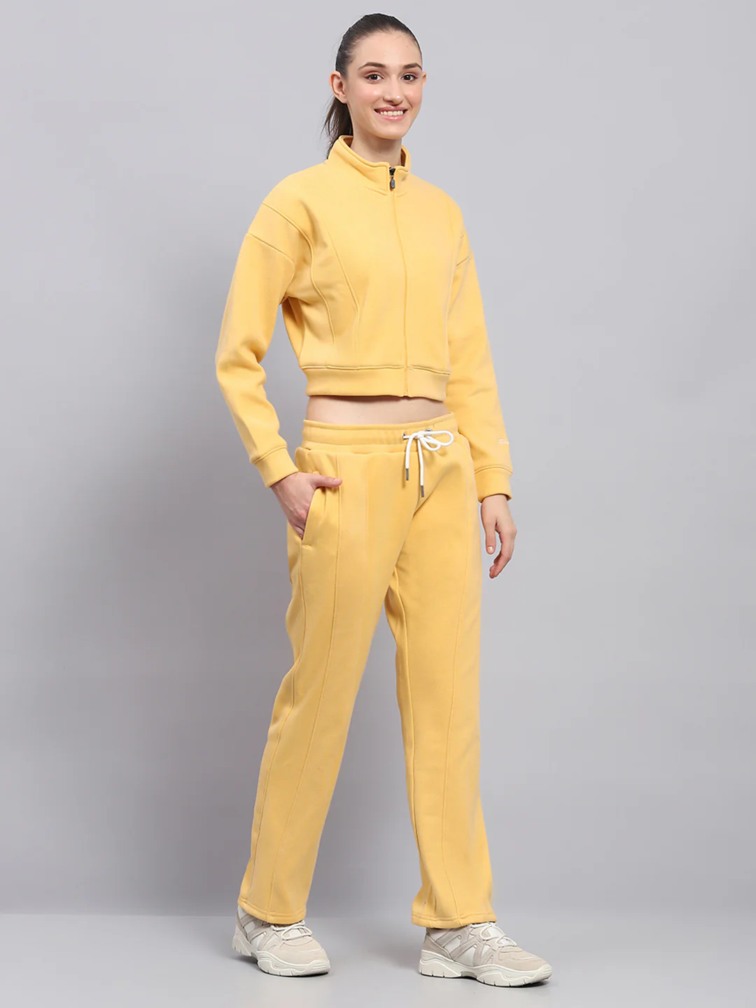 Rock.it Women Yellow Solid Mock Neck Full Sleeve Cords Set - Image 5