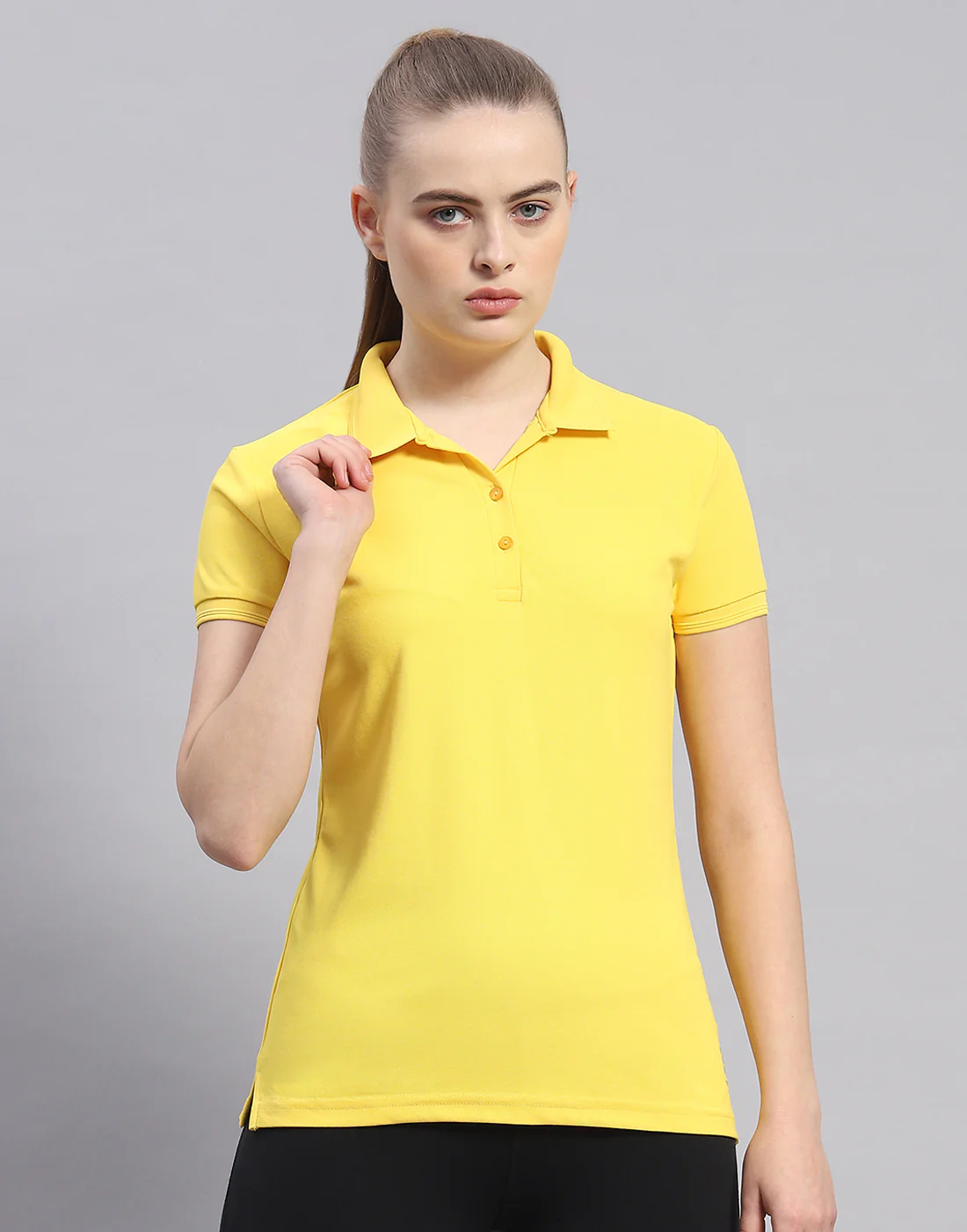Rock.it Women Yellow Solid Polo Collar Half Sleeve T-Shirt - Image 2