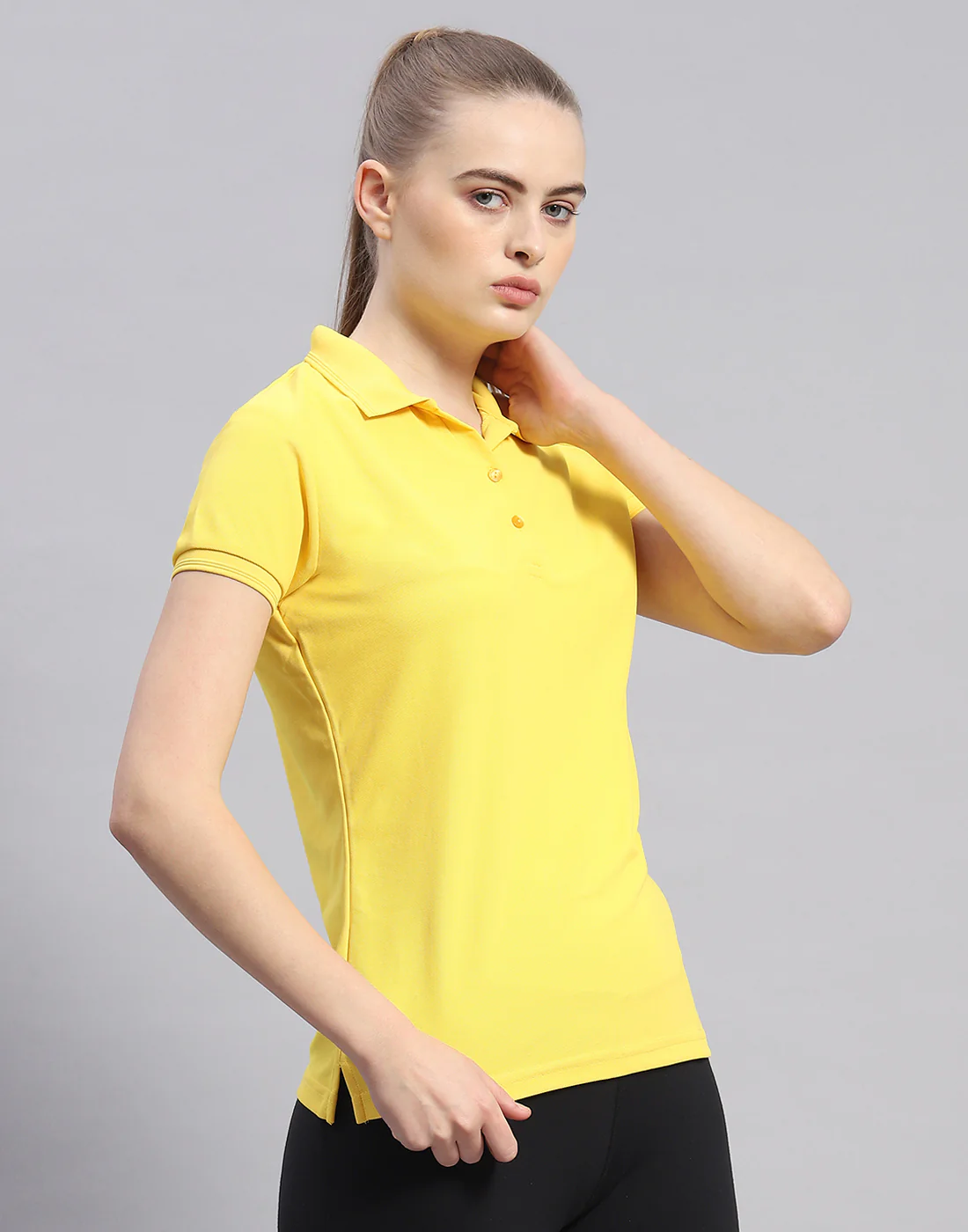 Rock.it Women Yellow Solid Polo Collar Half Sleeve T-Shirt - Image 4