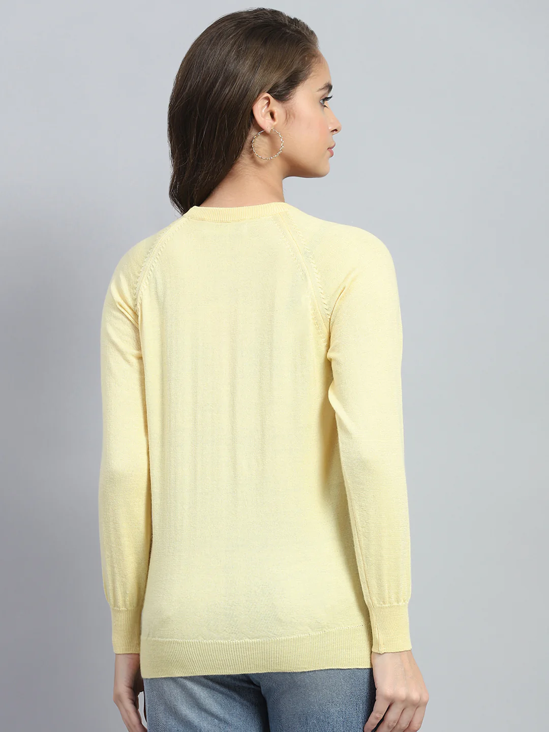 Women Yellow Solid Round Neck Full Sleeve Cardigan - Image 5