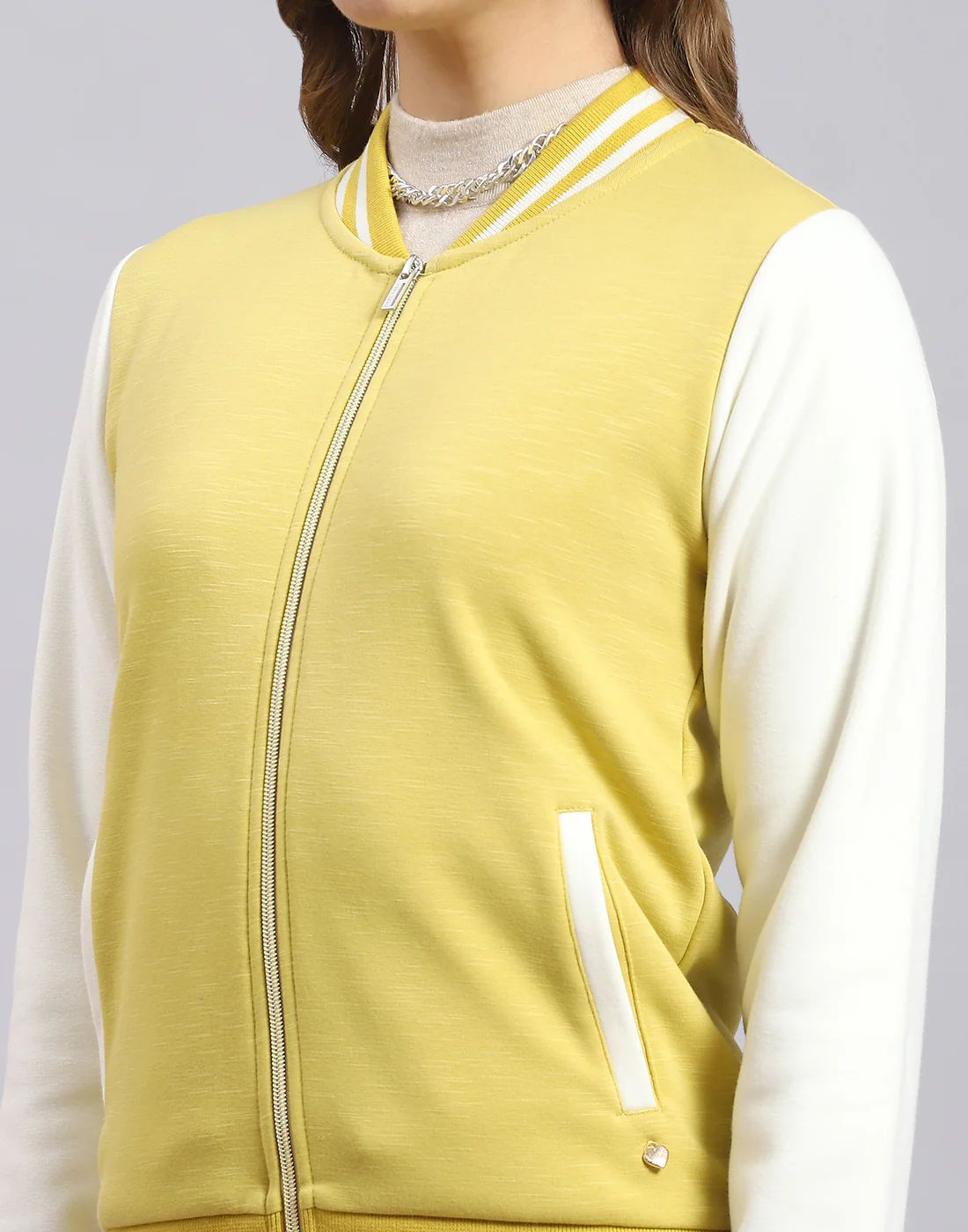 Women Yellow Solid Stand Collar Full Sleeve Sweatshirt - Image 7