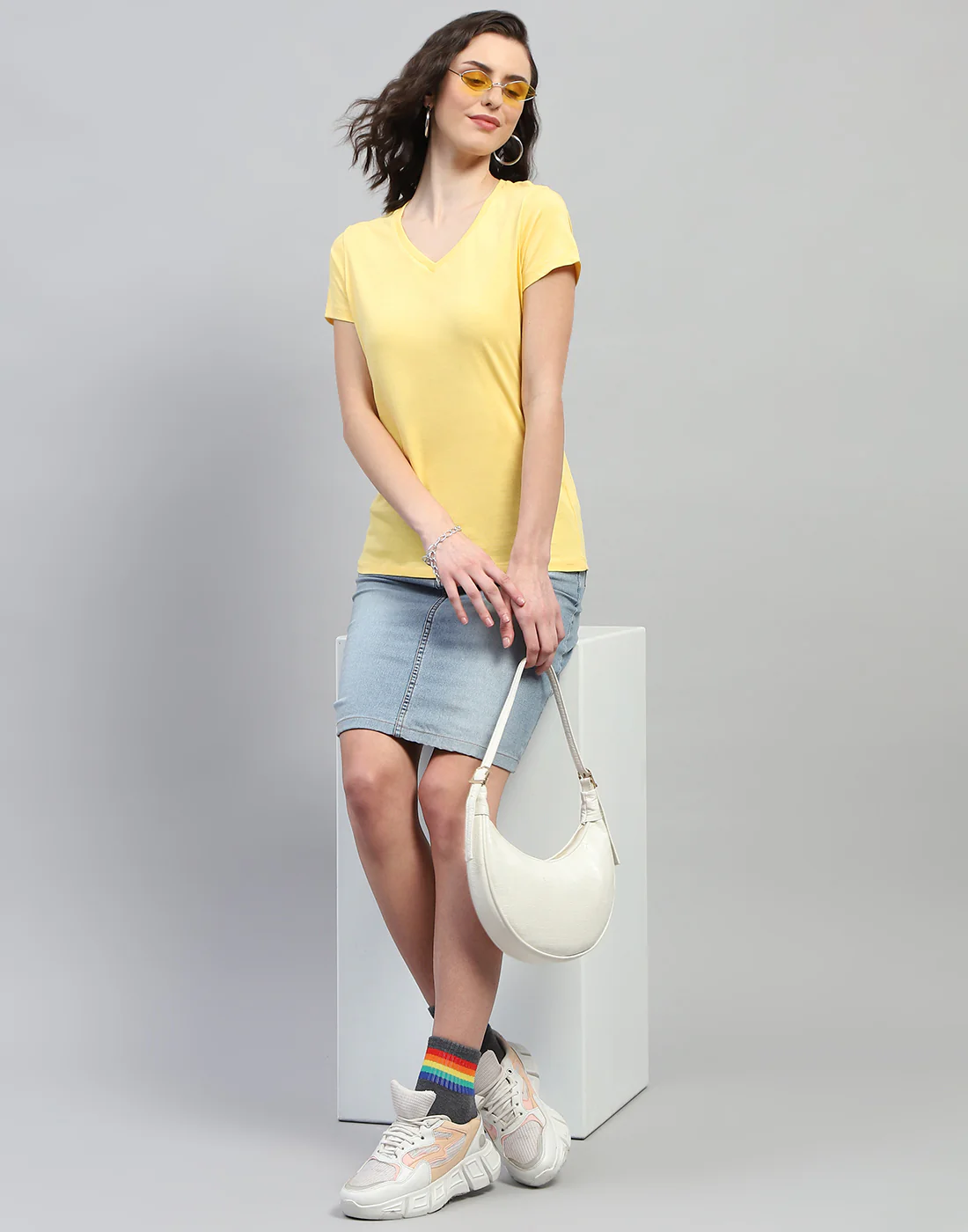 Women Yellow & Turquoise Blue Solid V Neck Half Sleeve Top (Pack of 2) - Image 2